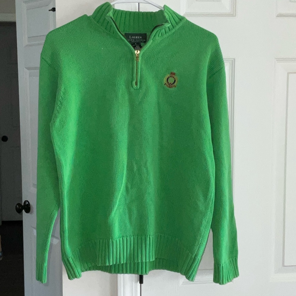 Lauren Ralph Lauren Green Half-Zip Sweater with Crest